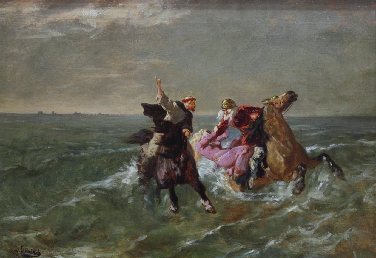 Turen til Saint Guénolé og kong Gradlon af Evariste Vital Luminais