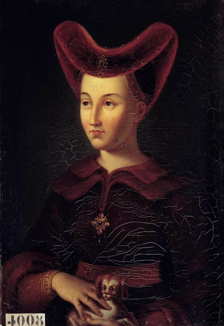 Portræt af Marguerite de Baviere, hertuginde af Bourgogne (1363-1423) Maleri af Vincent Nicolas Raverat (1801-1865) fra en original fra 1423. 1847. Søn 0,42x0,3 m af vincent Nicolas Raverat