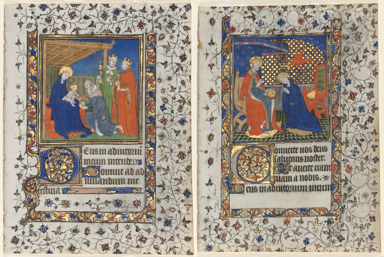 Bifolio fra en timebog: Tilbedelse af magi og kroning af jomfruen af workshop of Boucicaut Master