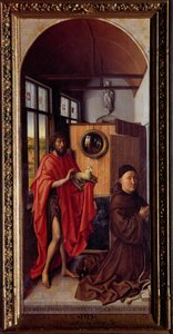 Sankt Johannes Døberen og franciskanerbroderen Henri de Werl Træmaleri af Robert Campin kaldet Mesteren af Flemalle (1375-1444) 1438 Søn. 1,01x0,47 m Madrid, Prado-museet