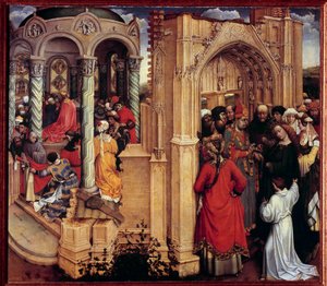 The Marriage of the Virgin Træmaleri af Robert Campin kaldet Mesteren af Flemalle (1375-1444) 15. århundrede Sun. 0,77x0,88 m Madrid, Prado-museet - Jomfruens bryllup. Maleri på træ af Robert Campin kendt som Mesteren af Flemalle (1375-144