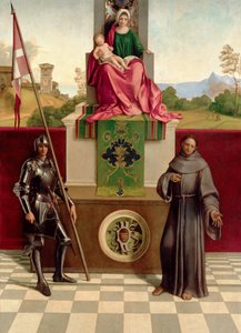 Madonna og barn mellem St. Francis og St. Nicasius (The Castelfranco Madonna) c.1503-04 (olie på træ) af Giorgione