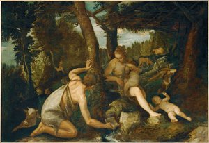 Adam og Eva efter fordrivelsen fra paradiset (maleri på lærred) af (1528-88) Veronese