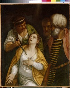 Martyren af ​​Saint Justine. Justina af Padua (født i det 3. århundrede-304), martyr fra det antikke Rom, blev gennemboret med et sværd. Maleri af Paolo Veronese (1528-1588), olie på lærred. Italiensk kunst (Venedig)