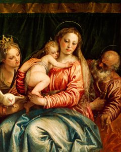 Madonna og barn, helgen og Sankt Peter af Paolo Caliari kendt som Veronese (1528-1588), olie på lærred