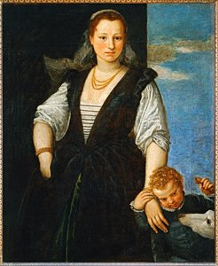 Portræt af en kvinde med et barn og en hund - Portrait de femme avec un enfant et un chien ...