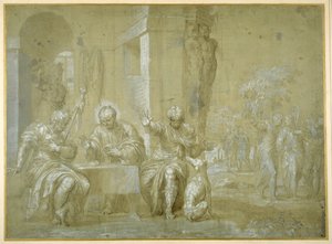 Nadveren i Emmaus, ca. 1550 (pen, sort blæk & brun vask på papir) af Veronese