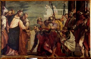 Jesus Kristus og høvedsmanden. Kapernaums høvedsmand bad Jesus om at bekæmpe sin lammede tjener. Maleri af Paolo Veronese (1528-1588) 1500-tallet søn. 1,92x2,97 m Madrid, Prado Museum