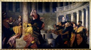Jesus taler med lægerne. Maleri af Paolo Veronese (1528-1588) af Veronese