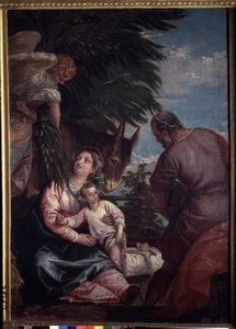 Hvil på flyveturen til Egypten. Maleri af Paolo Veronese (1528-1588). Olie på lærred af Veronese
