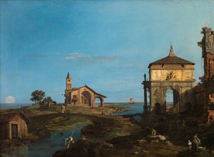 En ø i lagunen med en port og en kirke af (1697 1768) Canaletto