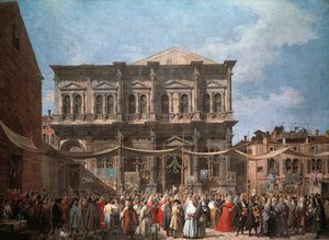 The Feast of San Rocco, Venedig, omkring 1735, af Giovanni Antonio Canal kendt som Canaletto (1697-1768), olie på lærred