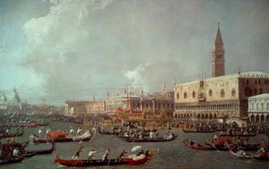 Bucentaurens tilbagevenden til molen på Kristi Himmelfartsdag, ca. 1760, af Giovanni Antonio Canal kendt som Canaletto (1697-1768), olie på lærred