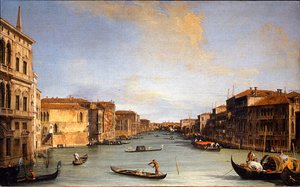 Vue du Grand Canal (Venedig, Italien) (Udsigt over Canal Grande) - Maleri af Giovanni Antonio Canal dit Canaletto (1697-1768), olie på lærred (45x73 cm) af Canaletto