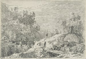 Landskaber med fem broer, ingen dato (radering) af Canaletto