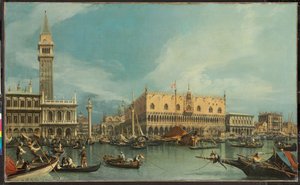 Moloen, Venedig, fra Bacino di San Marco (olie på lærred) af Canaletto