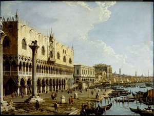 Venedig: udsigt over Dogepaladset og Riva degli Schiavoni fra Piazzetta, ca. 1729 (olie på kobberpanel) af Canaletto