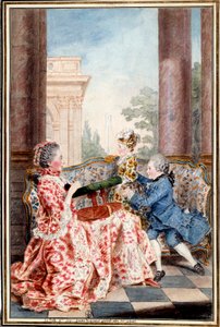 La belle Madame Caze, kone til bondegeneralen og hendes børn Akvarel af Louis Carrogis (1717-1806) dit Carmontelle. 1700-tallet søn. 0,32x0,21 m Chantilly, musee conde