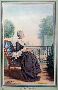Portræt i fuld længde af Julie de Lespinasse (1732-1776) kvinde med bogstaver Akvarel af Louis Carrogis (1717-1806) kendt som Carmontelle. Chantilly fra det 18. århundrede, conde museum