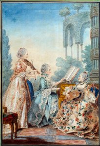De tre døtre af komponisten Joseph Nicolas Pancrace Royer (1705-1755) fremfører partituret til balletten Zaide Aquarelle af Louis Carrogis Carmontelle (1717-1806) 1760 Paris, Musee Carnavalet af Carmontelle