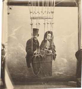 Selvportræt med hustruen Ernestine i en ballon-gondol,ca. 1865, trykt ca. 1890 (foto)