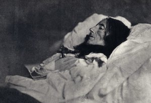 Portræt af digteren Marcelline Desbordes Valmore (Desbordes-Valmore) (1786-1859) på sit dødsleje. Fotografi af Felix Tournachon dit Nadar (1820-1910) i 1859. Tryk af Victor Tournachon, far til Nadar, slutningen af det 19. århundrede. af Nadar