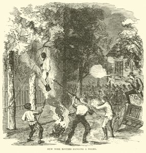 New York-uromagere, der hænger en sort person, juli 1863 (gravering)