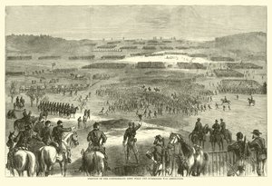Den konfødererede hærs position, da overgivelsen blev annonceret, april 1865 (gravering) af (after) American School