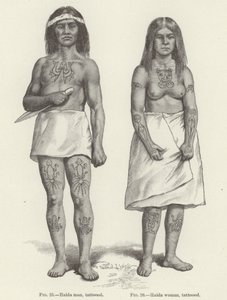 Tatoveret Haida kvinde og mand (gravering)