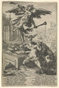 Berømmelse og historie, efter 1586 (gravering på lagt papir)