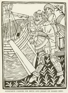 Ascaparte bærer Sir Bevis og Josian om bord på skibet (gravering) af (after) English School
