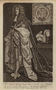 James II og VII, konge af England, Skotland og Irland, da hertugen af York (gravering) af (after) English School