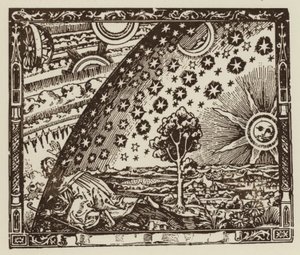 Mennesket rejser til jordens ender, repræsentation af universet i middelalderen (litho)