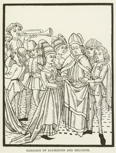 Ægteskab mellem Raymondin og Melusine (gravering) af (after) English School