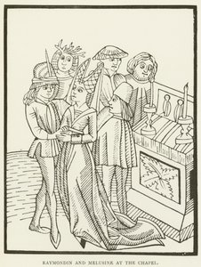 Raymondin og Melusine ved kapellet (gravering) af (after) English School