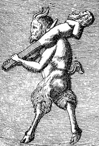 Satyr med en herm, detalje fra et lille bærbart tempel dedikeret til tilbedelsen af Priapus (gravering) (detalje af 405756)