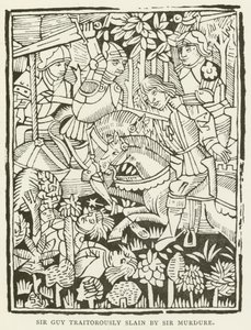 Sir Guy dræbt forræderisk af Sir Murdure (gravering) af (after) English School