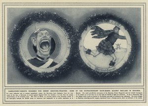 Karikatur-mål designet til fjendens skydeøvelser, tegn på den ekstraordinære had-mani mod England i Bayern (s/h foto) af (after) English photographer