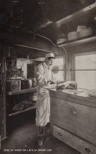 Kok på arbejde på L og NW Dining Car (s/h foto) af (after) English photographer