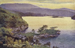 Upper Lake and Islands, Killarney, via Holyhead og Dublin (farvet foto) af (after) English photographer