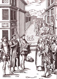 Byråberen blæser i trompeten af (after) Flemish School