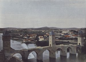 Cahors, Pont Valentre (farvet foto) af (after) French Photographer