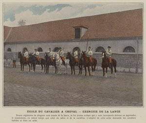 Rytterens skole til hest, lanseøvelse (farvet foto) af (after) French Photographer