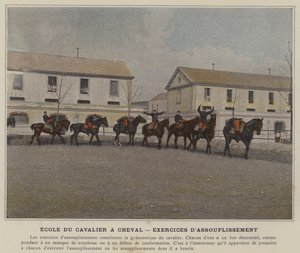 Rytterskolen til hesteryg, strækøvelser (farvet foto) af (after) French Photographer
