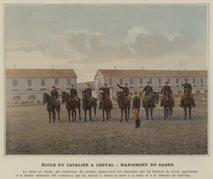 Rytterskolen til hest, håndtering af sablen (farvet foto) af (after) French Photographer