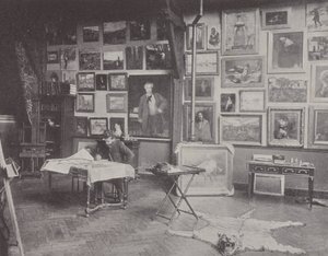 Fransk maler Alfred Philippe Roll i sit atelier (s/h foto) af (after) French Photographer