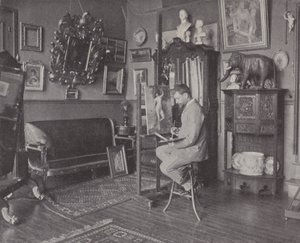 Fransk maler Henri Gervex i sit atelier (s/h foto) af (after) French Photographer