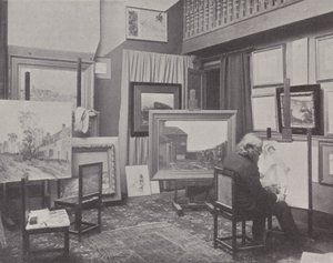 Fransk maler Jean Charles Cazin i sit atelier (s/h foto) af (after) French Photographer