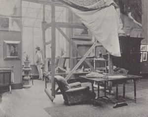 Fransk maler Paul-Albert Besnard i sit atelier (s/h foto) af (after) French Photographer