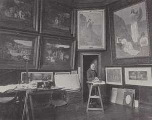 Fransk maler Pierre Puvis de Chavannes i sit atelier (s/h foto) af (after) French Photographer